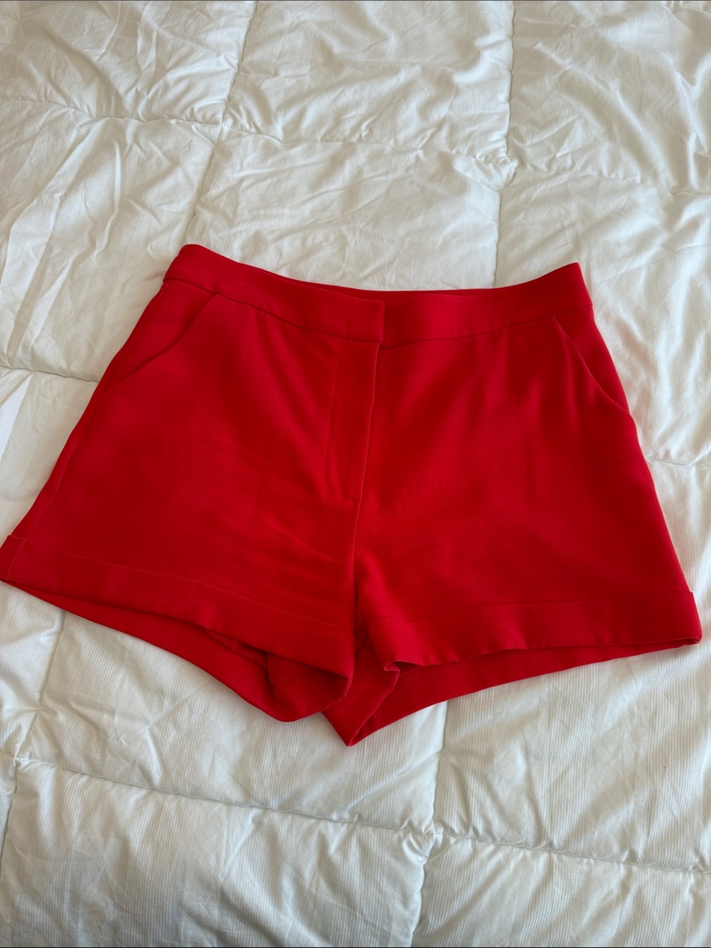 cinq a sept Vibrant Red High-Waist Tailored Shorts